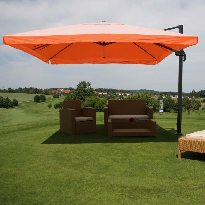 Gastronomie-Ampelschirm HWC-A96, 3,5x3,5m (4,95m) Polyester/Alu 25kg ~ Flap, terracotta ohne Stnder