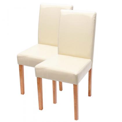 2er-Set Esszimmerstuhl Stuhl Kchenstuhl Littau ~ Leder, creme, helle Beine