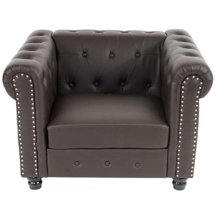 Luxus Sessel Loungesessel Relaxsessel Chesterfield Kunstleder ~ runde Fe, braun