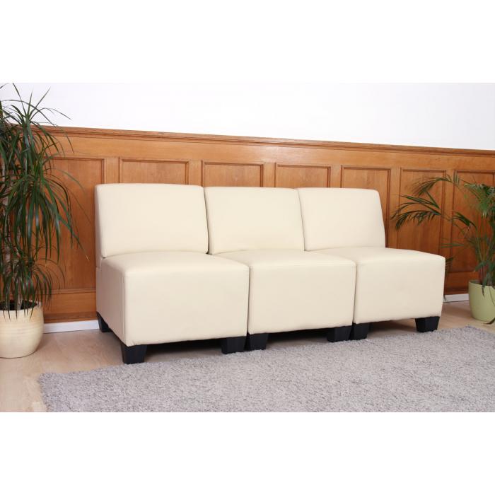 Modular 3-Sitzer Sofa Couch Lyon, Kunstleder ~ creme, ohne Armlehnen