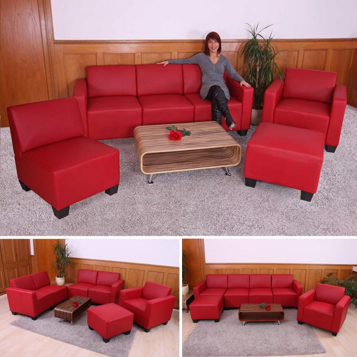 Modular Sofa-System Couch-Garnitur Lyon 3-1-1-1, Kunstleder ~ rot
