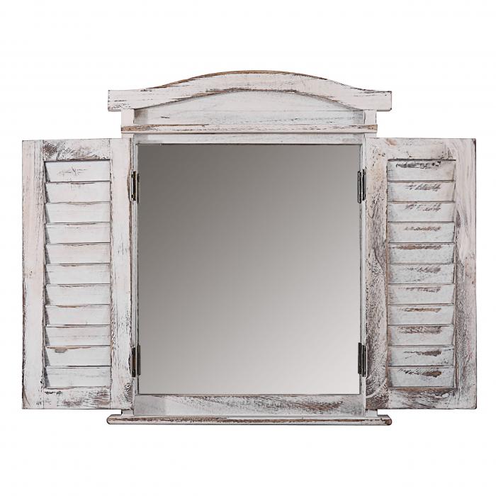 Wandspiegel Spiegelfenster mit Fensterlden 53x42x5cm ~ wei shabby