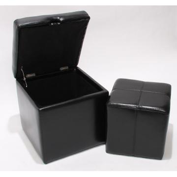 2er Set Hocker Sitzwrfel Sitzhocker Aufbewahrungsbox Onex, Leder + Kunstleder, 45x44x44cm FSC-zertifiziert ~ schwarz