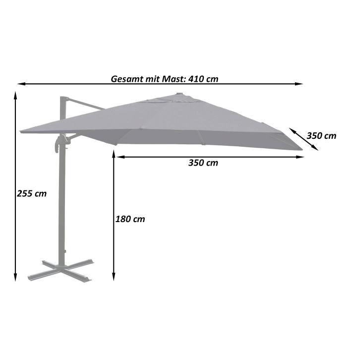 Gastronomie-Ampelschirm HWC-A96, 3,5x3,5m (4,95m) Polyester/Alu 25kg ~ anthrazit mit Stnder