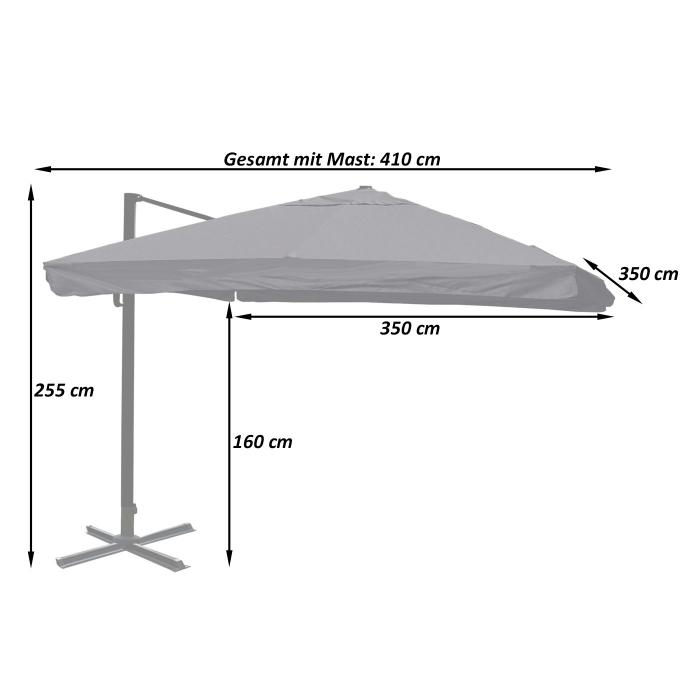 Gastronomie-Ampelschirm HWC-A96, 3,5x3,5m (4,95m) Polyester Alu/Stahl 25kg ~ Flap, creme-grau mit Stnder, drehbar