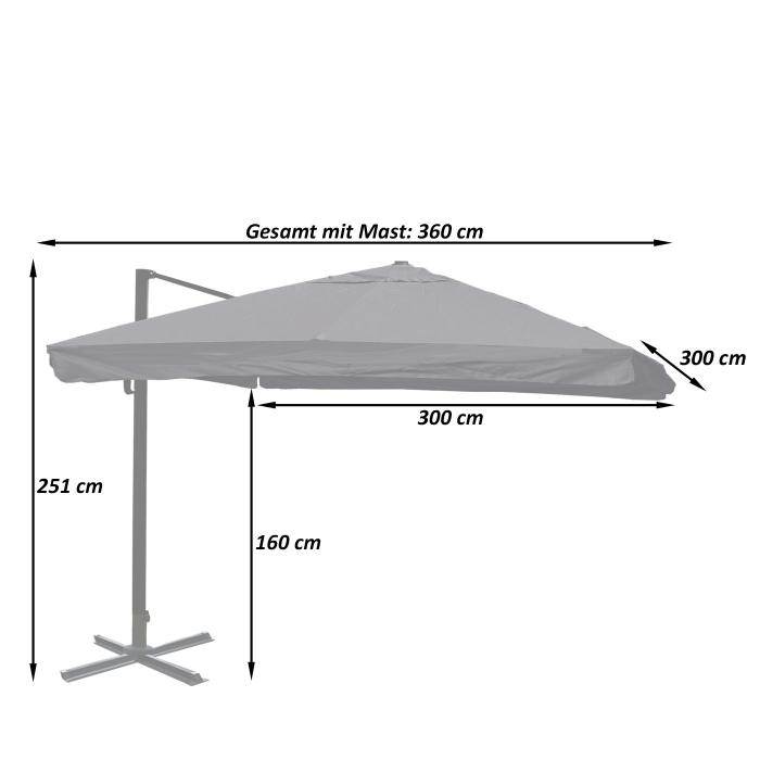 Gastronomie-Ampelschirm HWC-A96, Sonnenschirm, 3x3m (4,24m) Polyester/Alu 23kg ~ Flap, anthrazit ohne Stnder, drehbar