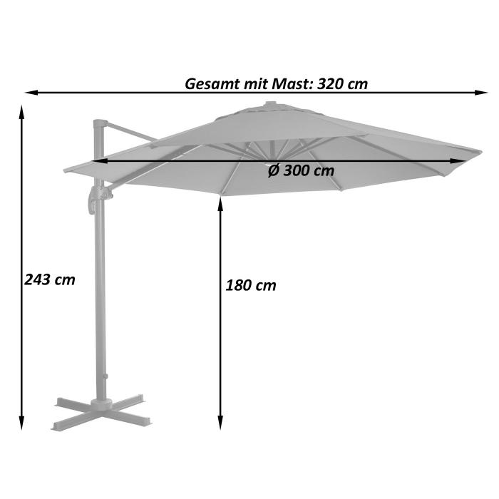 Gastronomie-Ampelschirm HWC-A96, Sonnenschirm, rund  3m Polyester Alu/Stahl 23kg ~ creme ohne Stnder