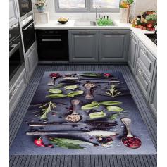 Teppich & Läufer Küche Kräuter & Besteck Flach 7x Größen Mehrfarbig 8mm HLO-JE25 ~ 60x150 cm (0,90m²)