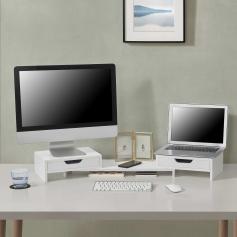 Monitorständer HLO-PX13 mit 2 Schubladen 60x22x11cm ~ Weiß