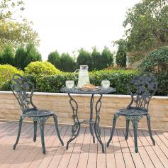 Gartenmöbelset HLO-PX14 Tisch rund mit 2 Stühlen Gusseisen ~ Grün