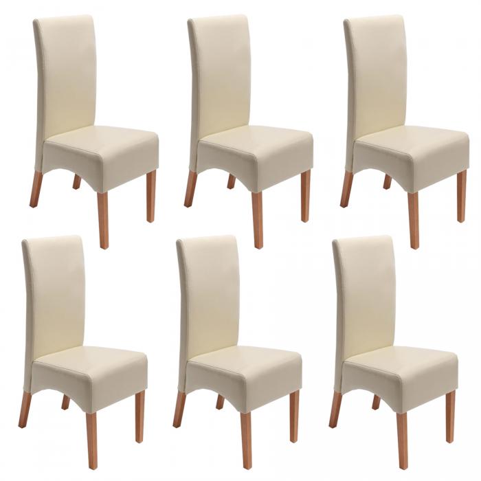 6x Esszimmerstuhl Küchenstuhl Stuhl Latina, LEDER ~ creme, helle Beine