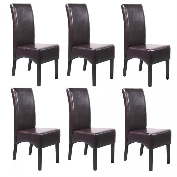 6x Esszimmerstuhl Küchenstuhl Stuhl Latina, LEDER ~ braun, dunkle Beine
