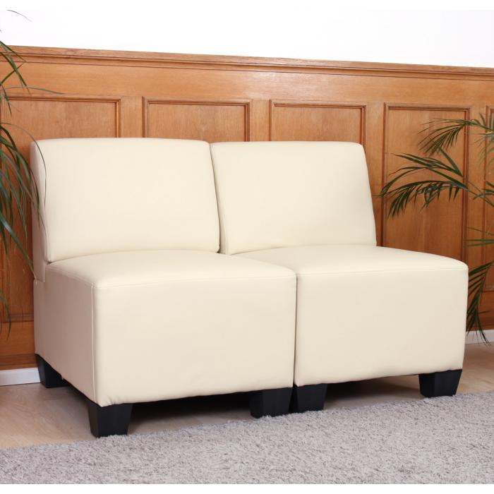 Modular 2-Sitzer Sofa Couch Lyon, Kunstleder ~ creme, ohne Armlehnen