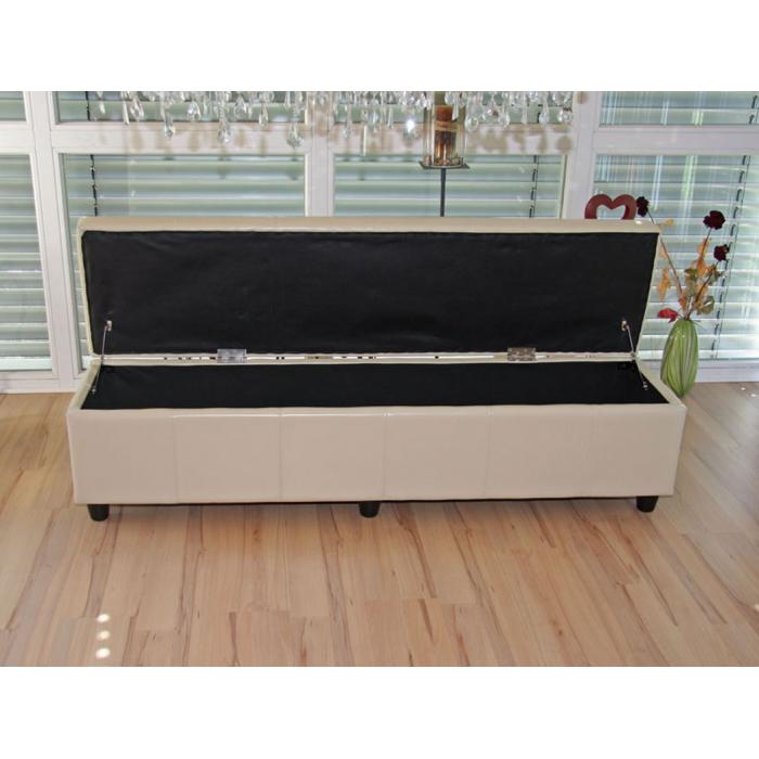 Aufbewahrungs-Truhe Sitzbank Kriens XXL, Kunstleder, 180x45x45cm ~ creme