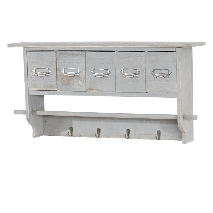 Garderobe HWC-C49, Wandgarderobe Wandregal, Vintage mit 5 Schubladen 32x65x13cm ~ Shabby Look, grau