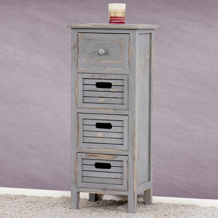 Kommode T18, Schubladenschrank Schrank, 4 Schubladen, 74x30x25cm Shabby-Look Vintage ~ grau