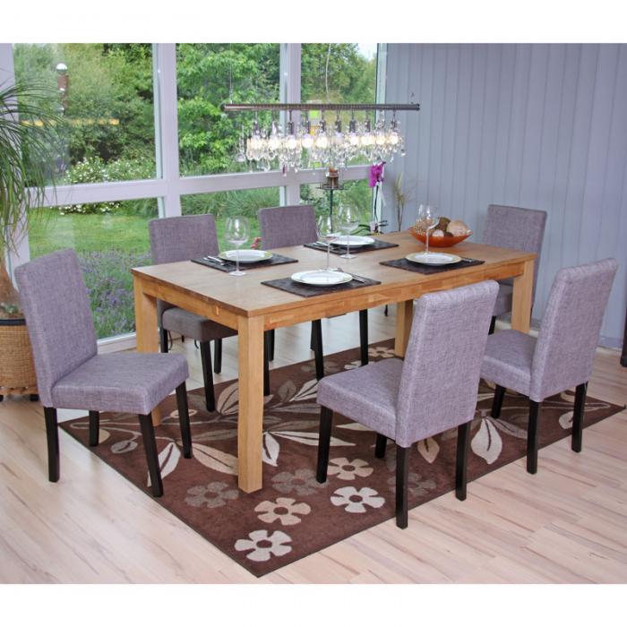 6x Esszimmerstuhl Stuhl Küchenstuhl Littau ~ Textil, grau, dunkle Beine