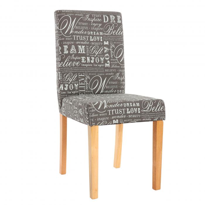 2er-Set Esszimmerstuhl Stuhl Kchenstuhl Littau ~ Textil mit Schriftzug, grau, helle Beine