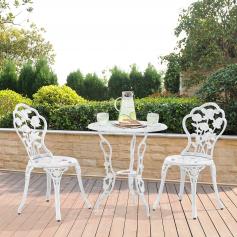 Gartenmöbelset HLO-PX14 Tisch rund mit 2 Stühlen Gusseisen ~ Weiß