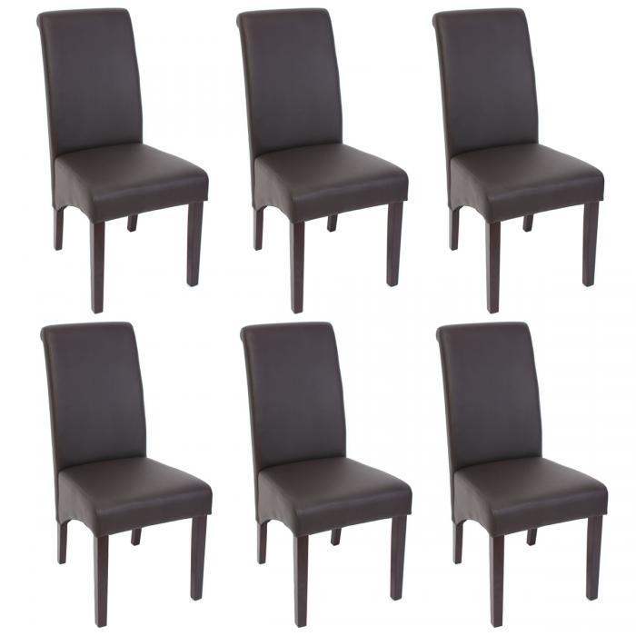 6x Esszimmerstuhl Küchenstuhl Stuhl M37 ~ Kunstleder matt, braun, dunkle Füße
