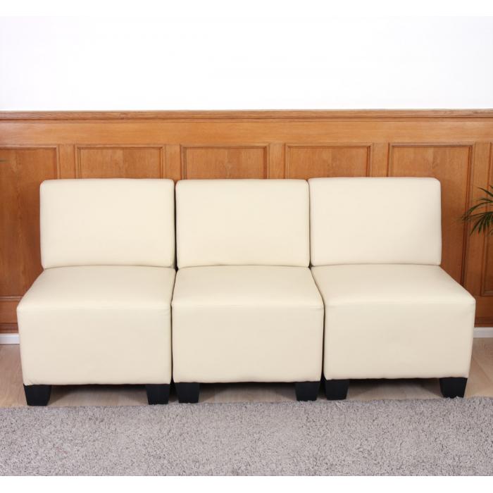 Modular 3-Sitzer Sofa Couch Lyon, Kunstleder ~ creme, ohne Armlehnen