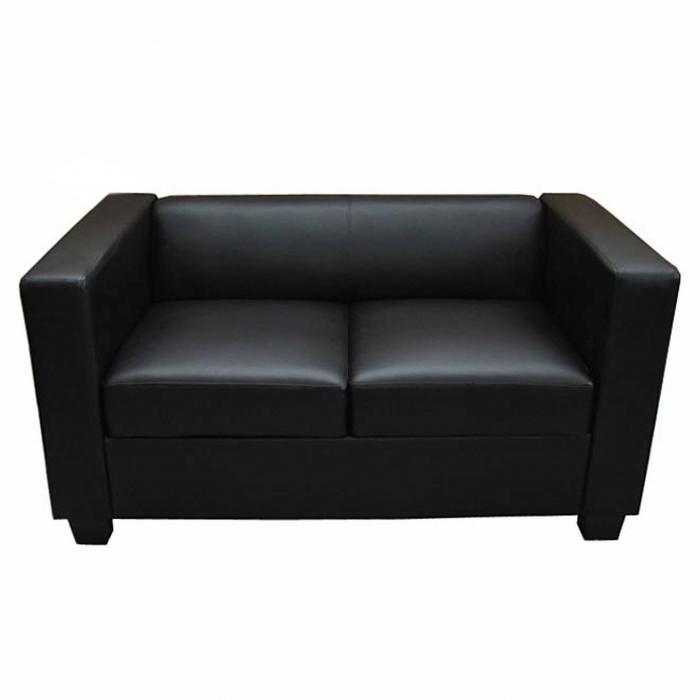 2er Sofa Couch Loungesofa Lille ~ Kunstleder, schwarz