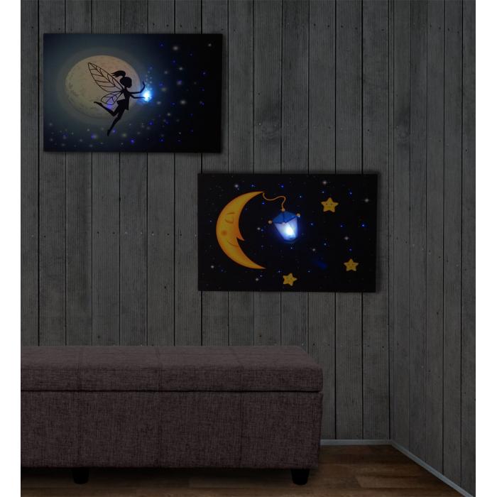 2er-Set LED-Bild Leinwandbild Leuchtbild Wandbild 40x60cm, Timer ~ Kids + 20 Bildpunkte