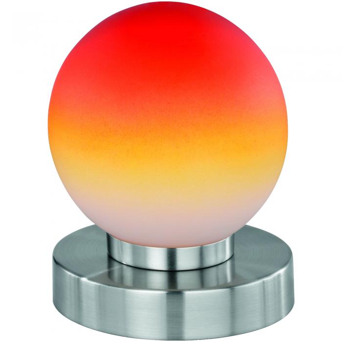 Reality|Trio Kugellampe Lampe Tischleuchte Touch Me Dimmer ~ Nickel matt, Glas opal orange