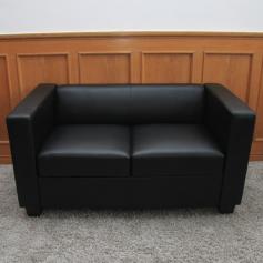 Retourenware | 2er Sofa Couch Loungesofa Lille ~ Leder, schwarz