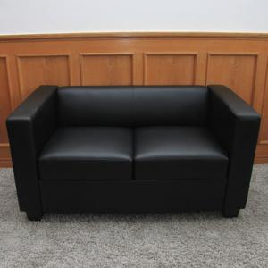 2er Sofa Couch Loungesofa Lille ~ Leder, schwarz