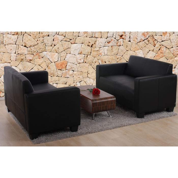 Sofa-Garnitur Couch-Garnitur 2x 2er Sofa Lyon Kunstleder ~ schwarz