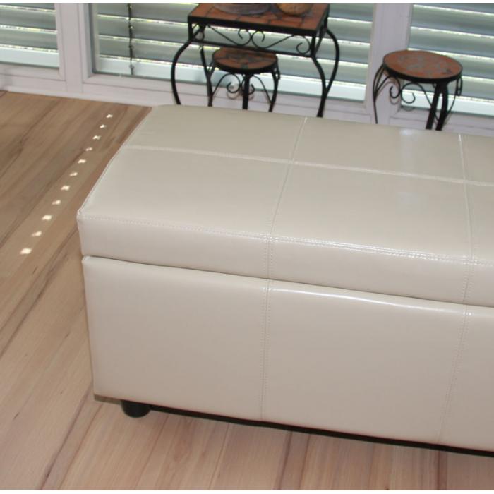 Aufbewahrungs-Truhe Sitzbank Kriens XXL, Kunstleder, 180x45x45cm ~ creme