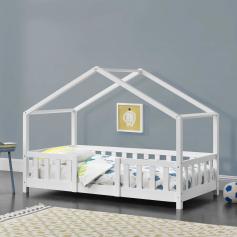 Kinderbett HLO-PX196 80x160 cm mit Lattenrost + Gitter ~ Weiß