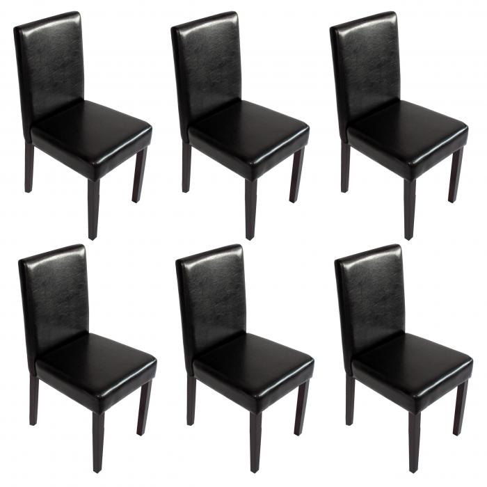 6er-Set Esszimmerstuhl Stuhl Küchenstuhl Littau ~ Kunstleder, schwarz, dunkle Beine