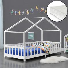 Kinderbett HLO-PX188 90x200 cm mit Kaltschaummatratze und Gitter ~ Weiß