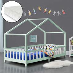 Kinderbett HLO-PX188 90x200 cm mit Kaltschaummatratze und Gitter ~ Minze / Weiß