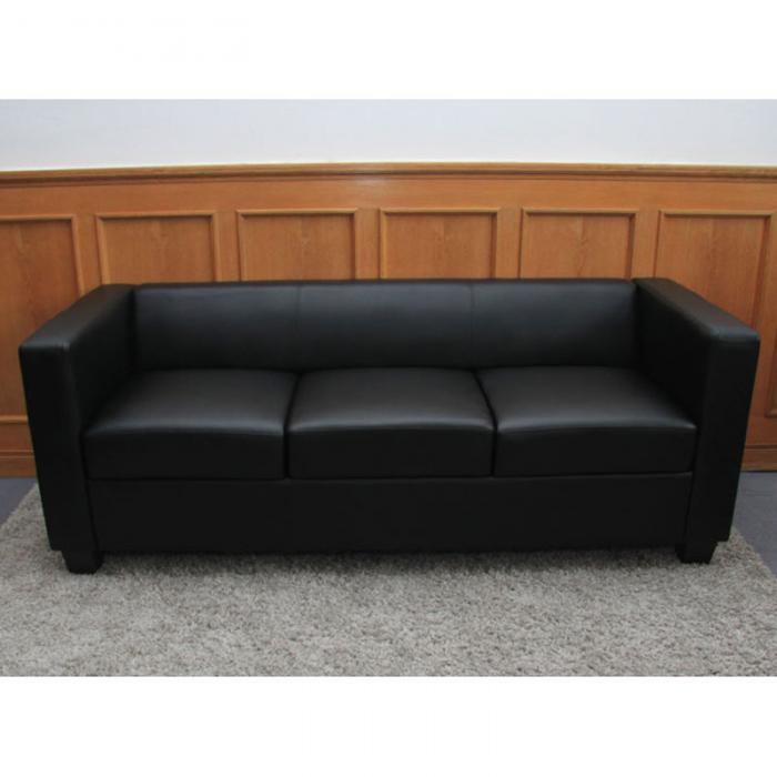 3er Sofa Couch Loungesofa Lille ~ Leder, schwarz