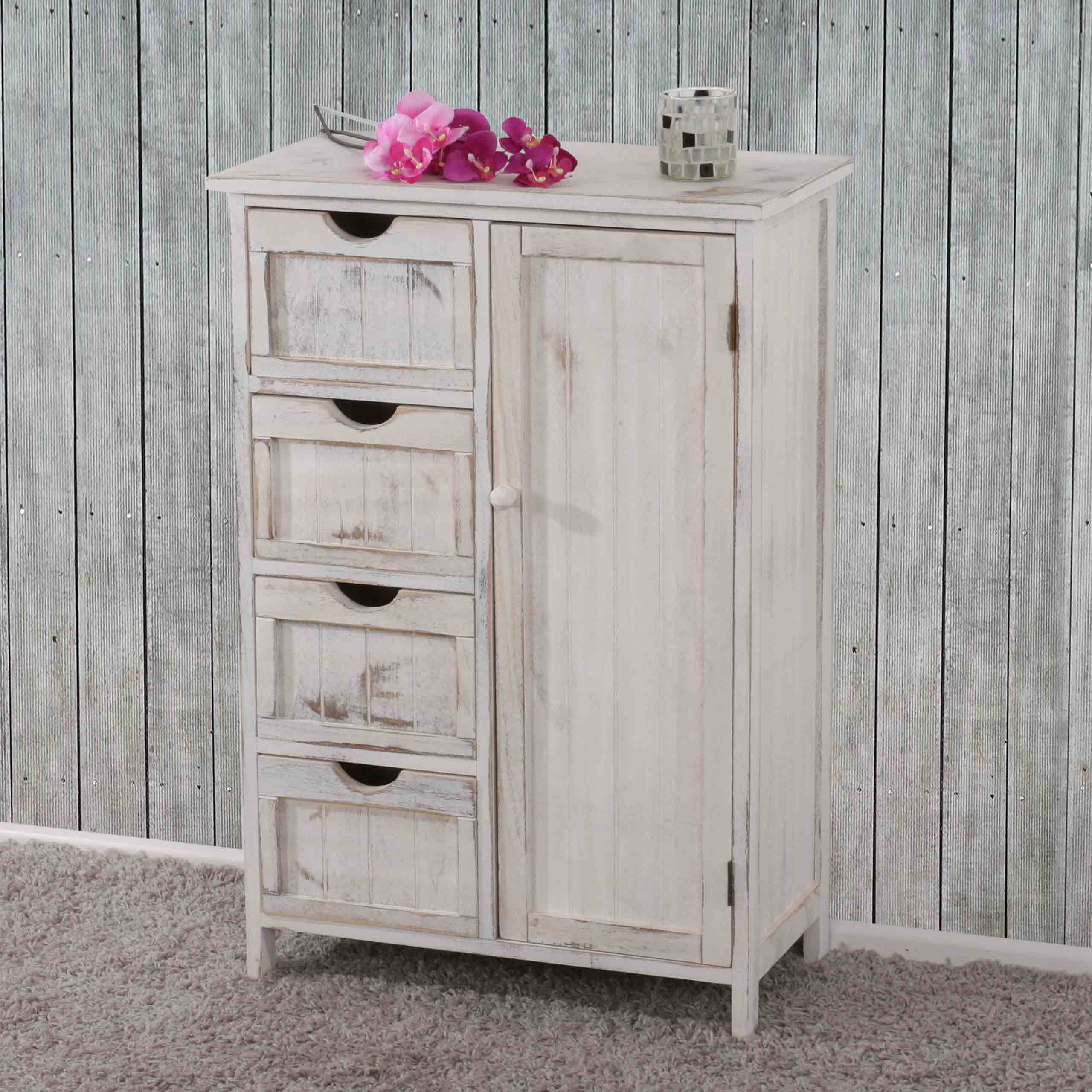 Kommode Schrank, 82x55x30cm, Shabby-Look, Vintage weiß