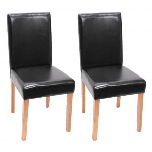 B-Ware (Ein Stuhl matt, einer glnzend SK3) | 2er-Set Esszimmerstuhl Kchenstuhl Littau~ Kunstleder, schwarz helle Beine