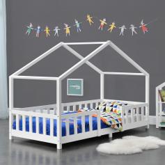 Kinderbett HLO-PX189 90x200 cm mit Lattenrost + Gitter Holz ~ Weiß