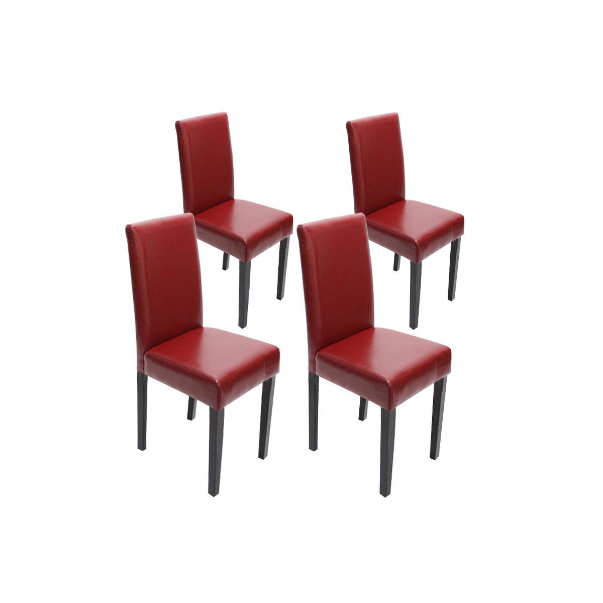 4er-Set Esszimmerstuhl Stuhl Kchenstuhl Littau ~ Leder, rot dunkle Beine