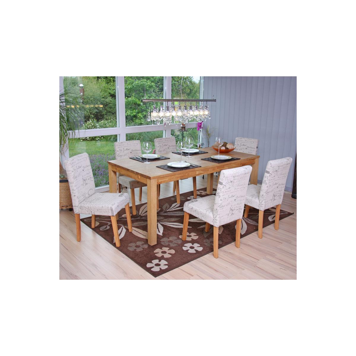 6er-Set Esszimmerstuhl Stuhl Kchenstuhl Littau ~ Textil mit Schriftzug, creme, helle Beine