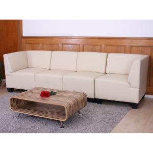 Modular 4-Sitzer Sofa Couch Lyon, Kunstleder ~ creme, hohe Armlehnen