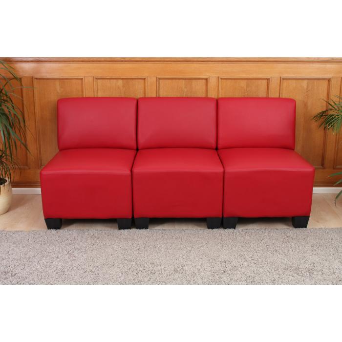 Modular 3-Sitzer Sofa Couch Lyon, Kunstleder ~ rot, ohne Armlehnen