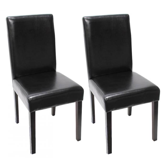 6x Esszimmerstuhl Stuhl Küchenstuhl Littau ~ Leder, schwarz, dunkle Beine