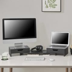 Monitorständer HLO-PX13 mit 2 Schubladen 60x22x11cm ~ Dunkelgrau