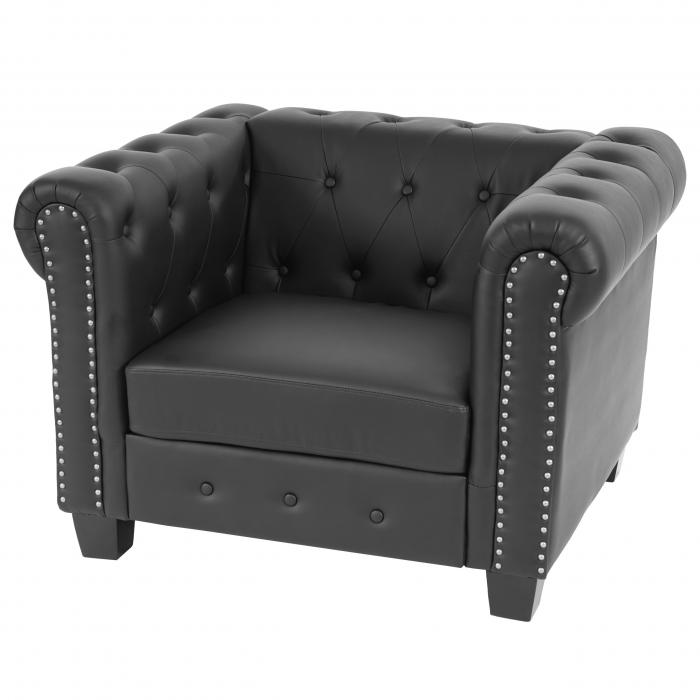 Luxus Sessel Loungesessel Relaxsessel Chesterfield Kunstleder ~ eckige Füße,  schwarz von Heute-Wohnen