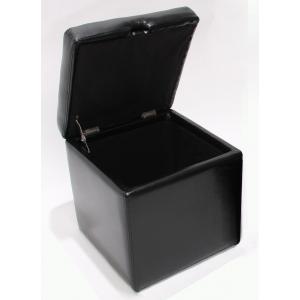 Hocker Sitzwürfel Sitzhocker Aufbewahrungsbox Onex, mit Deckel, Leder + Kunstleder, 45x44x44cm ~ schwarz