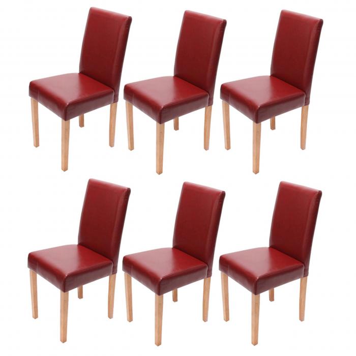 6x Esszimmerstuhl Stuhl Küchenstuhl Littau ~ Leder, rot, helle Beine