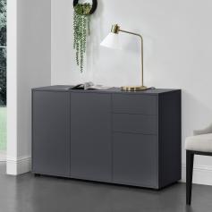 Sideboard HLO-PX20 74x117x36 cm mit 2 Schubladen und 3 Tren ~ Dunkelgrau